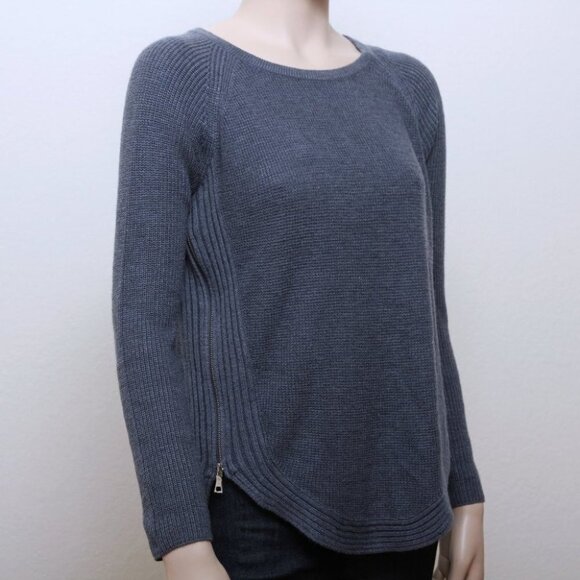 INC Rib Zipper Detail Mini Waffle Crew Neck Wool Blend Sweater Blue Women Size S - Picture 3 of 7